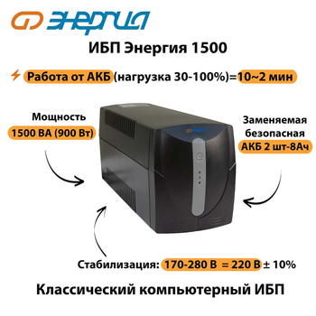 Энергия ИБП 1500 - ИБП и АКБ - ИБП для компьютера - Магазин стабилизаторов напряжения Ток-Про